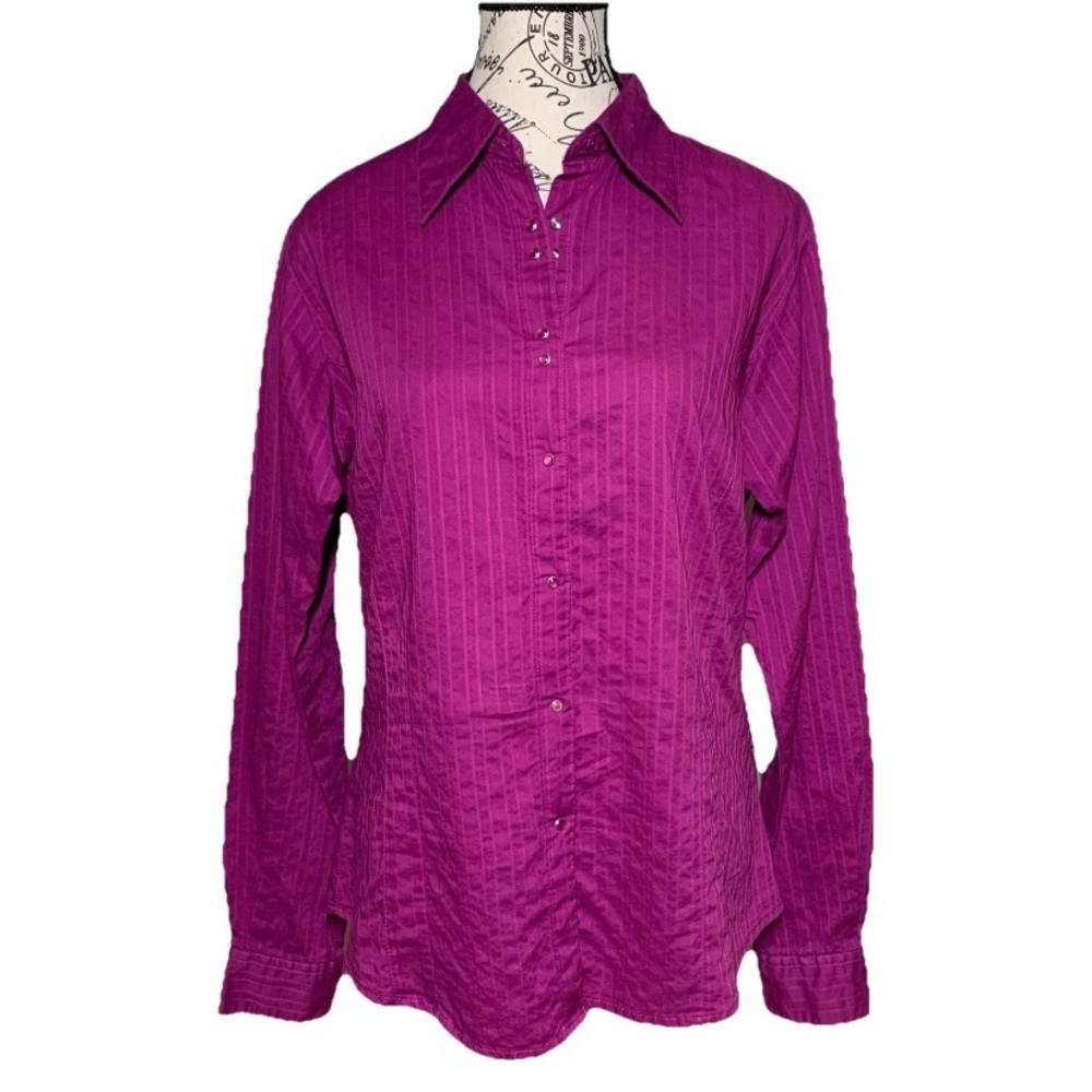 Aura From The Women At Wrangler Magenta Striped  Button-Up Western Shirt Sz L